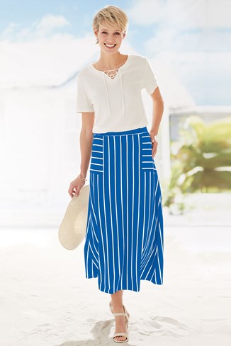 Women’s Bamboo-Cotton Striped Midi Skirt