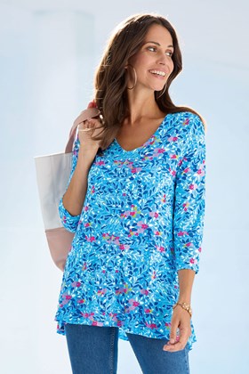 Women's Jersey Three Quarter Sleeve Flare Top