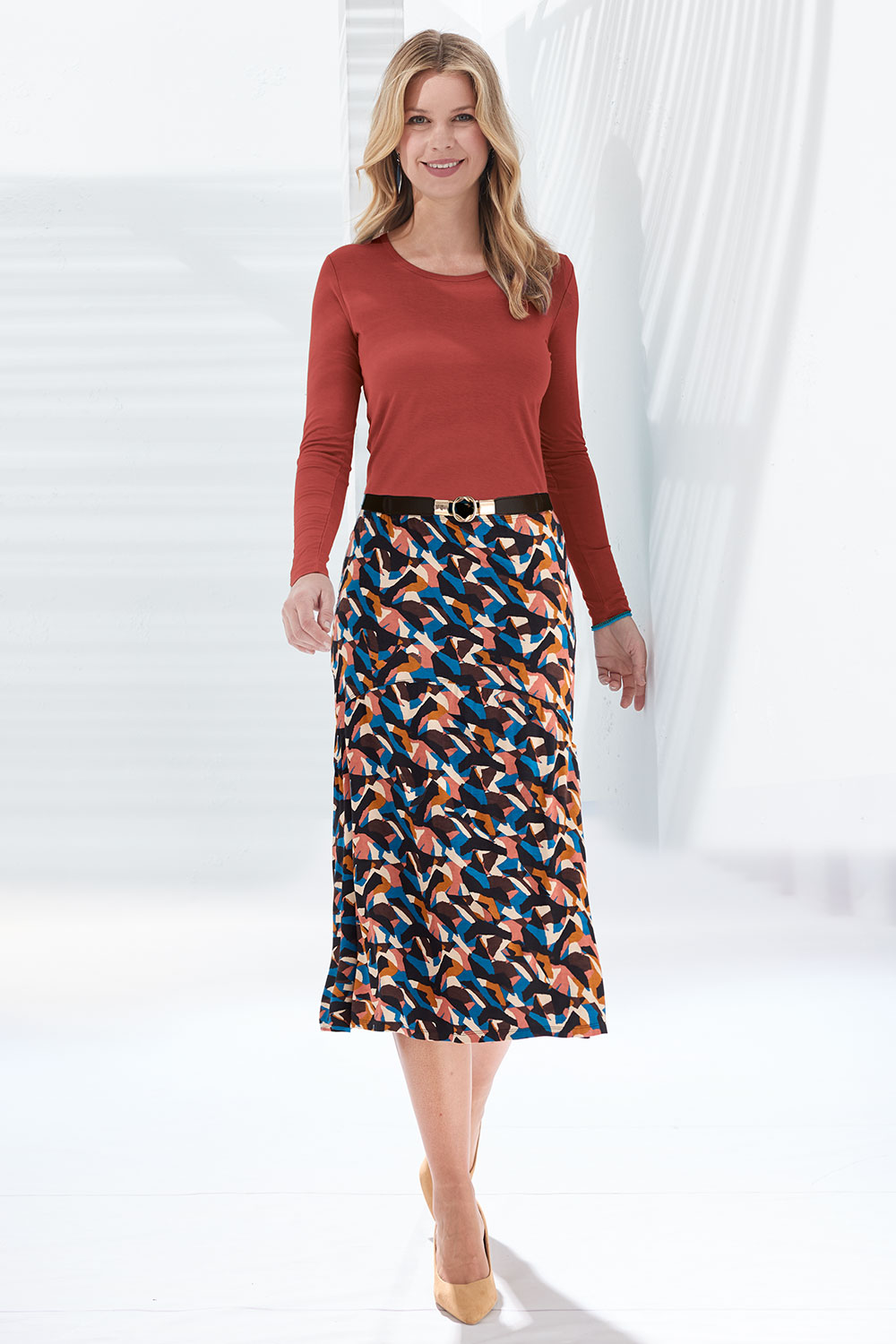 【COLOR iN ID】Shirring flare midi skirt 1.3489sss254.pwblmlfl.powder-