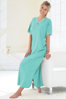 Women’s Silk-Cotton Short-Sleeve Long Nightdress