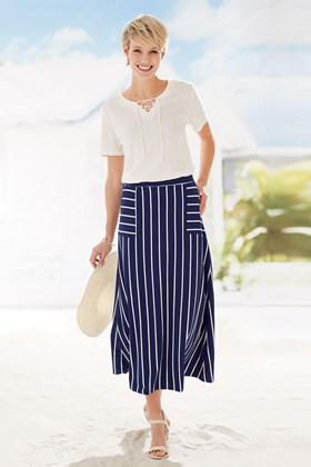 Women’s Bamboo-Cotton Striped Midi Skirt