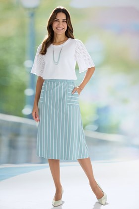 Women’s Bamboo-Cotton Striped Midi Skirt