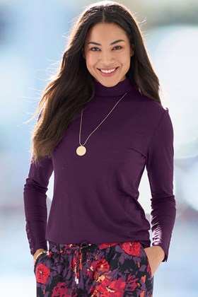 Women's Bamboo Long Sleeve Roll Collar Top