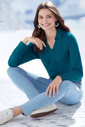 Women's Bamboo-Cotton Notch Neck Top
