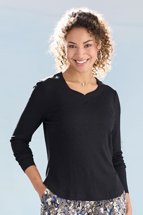 Women's Ribbed Bamboo Notch Neck Top