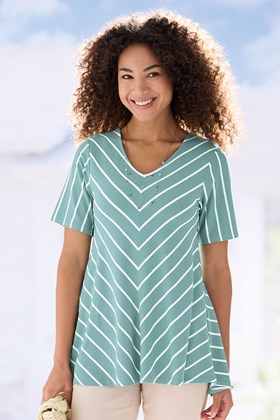 Women’s Bamboo-Cotton Striped Flare Top