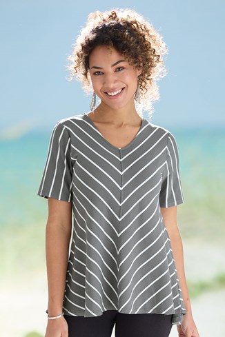 Women’s Bamboo-Cotton Striped Flare Top