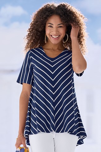 Women’s Bamboo-Cotton Striped Flare Top
