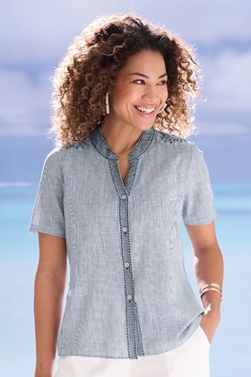 Women's Striped Shirt With Embroidery