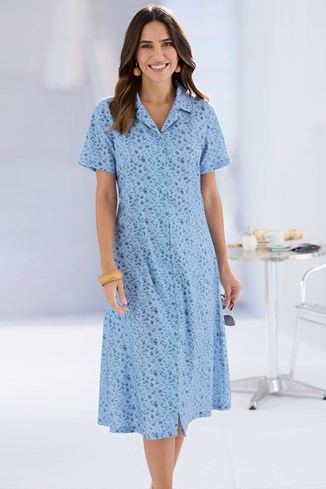 Women’s Cotton Printed Dress with Collar