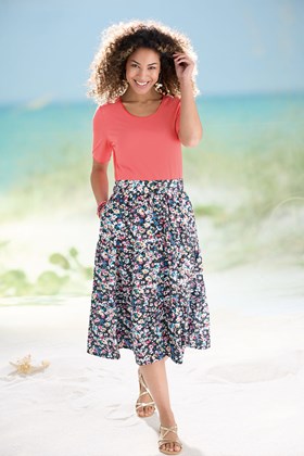 Women’s Cotton Tiered Midi Skirt