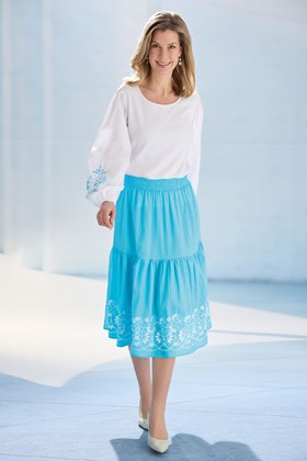 Women's Embroidered Cotton Tiered Skirt