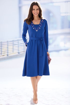 Women's Cotton Jersey Embroidered Dress
