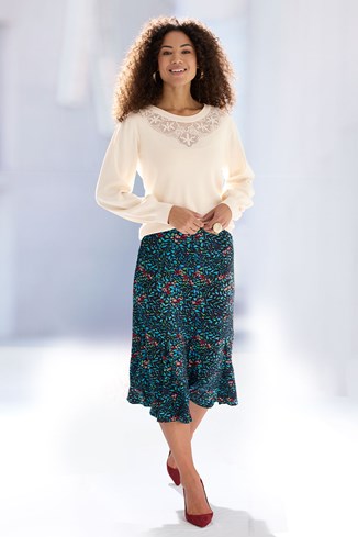 Godet Panelled Midi Skirt