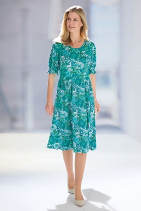Women's Jersey Dress with Puff Sleeves 