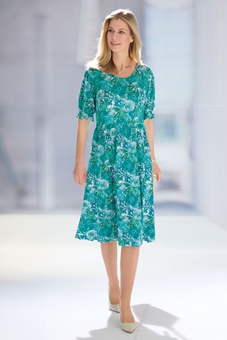 Women's Jersey Dress with Puff Sleeves 