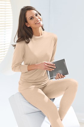 Women's Pure Silk Thermal Vest - Long Sleeve Round Neck