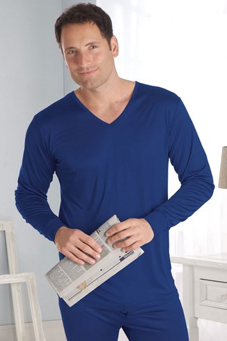 Men's Pure Silk Thermal Vest - Long Sleeve V-Neck