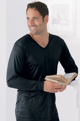 Men's Pure Silk Thermal Vest - Long Sleeve V-Neck
