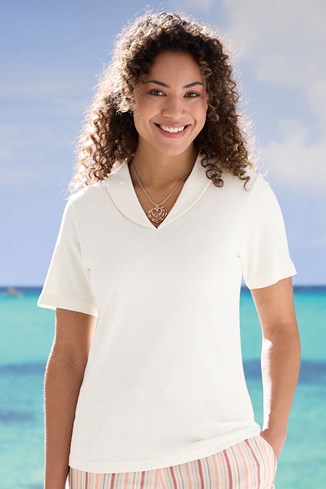 Women's Noil Silk Roll Collar Top