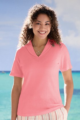 Women's Noil Silk Roll Collar Top