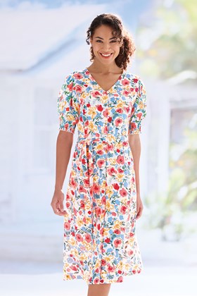 Women’s Cotton Dress with Puff Sleeves