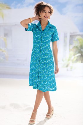 Women’s Cotton Printed Dress With Collar