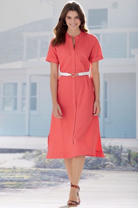 Women's Linen and Cotton Dress with Pin Tucks