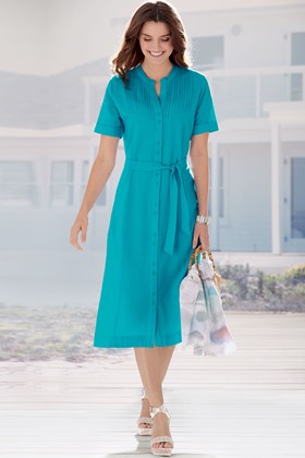 Women's Linen and Cotton Dress with Pin Tucks