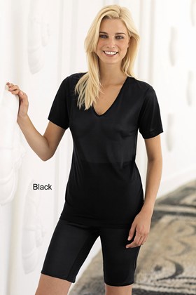 Women's Pure Silk Thermal Vest - Short Sleeves V-Neck