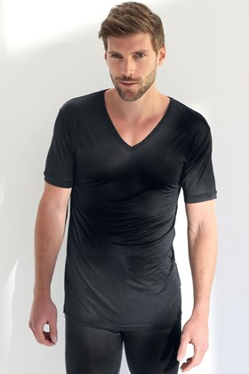 Men's Pure Silk Thermal Vest - Short Sleeved V-Neck